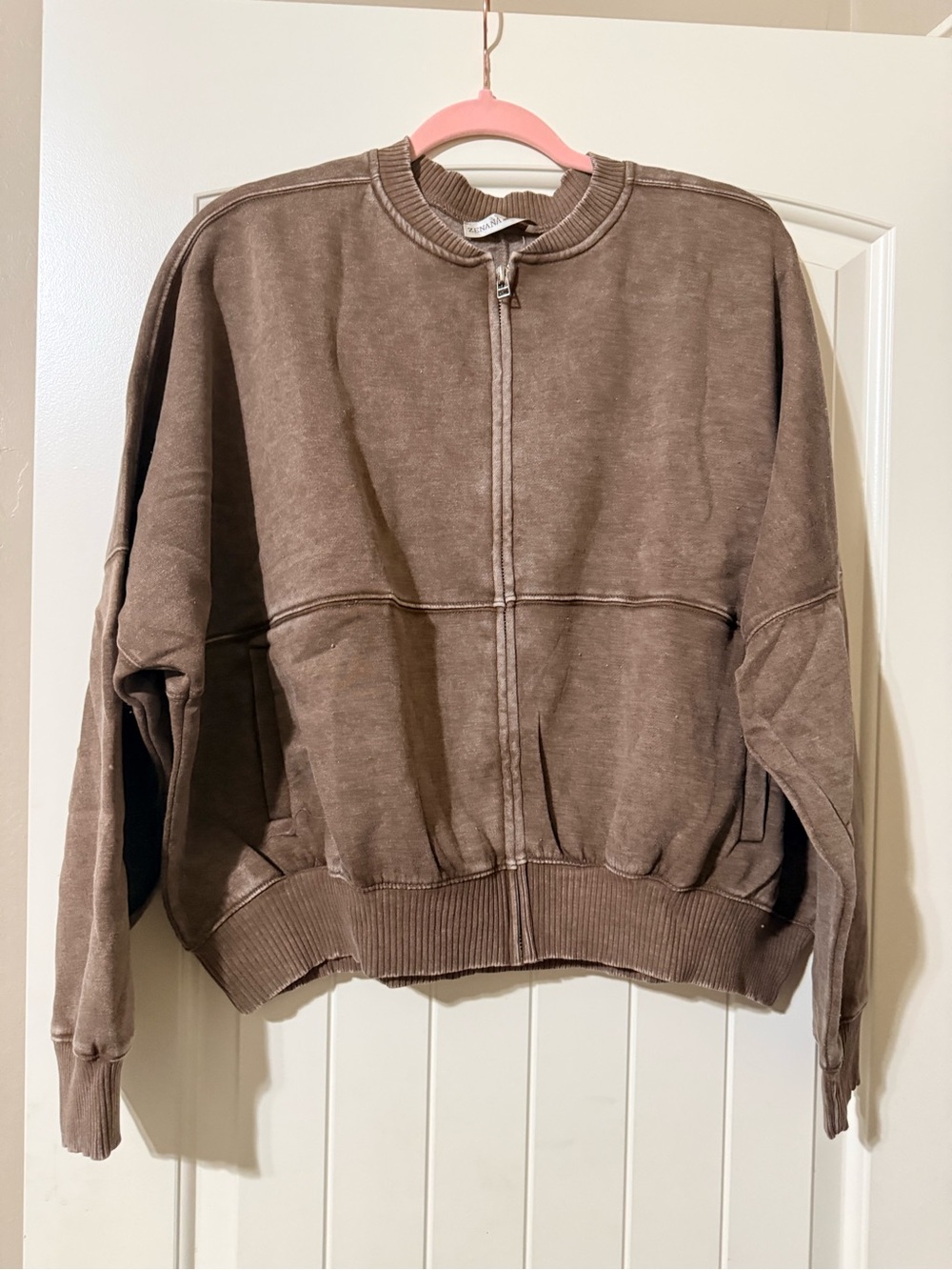 Zenana Vintage Wash Brown Bomber Jacket NWOT